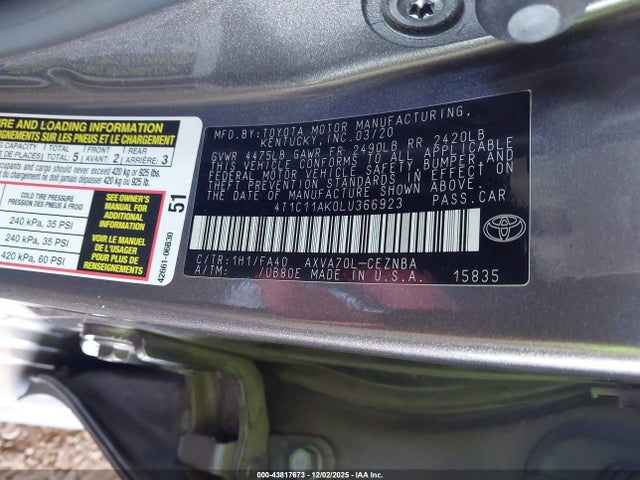 Toyota a25a-fks 2020 4T1C11AK0LU366923 Image 9