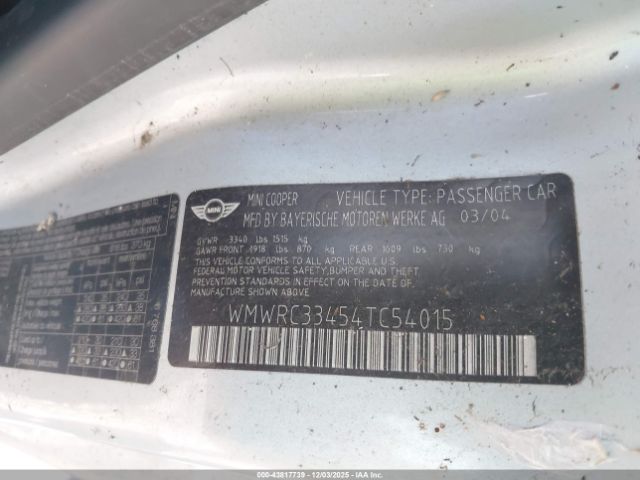 2004 MINI COOPER WMWRC33454TC54015 Photo 8