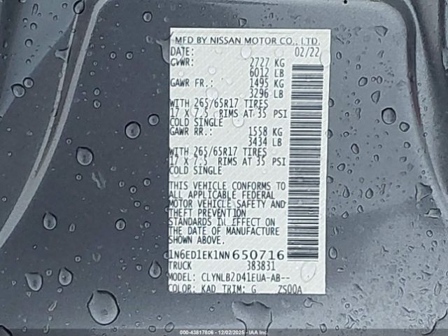 2022 NISSAN FRONTIER 1N6ED1EK1NN650716 Photo 8