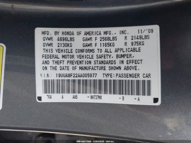 2010 ACURA TL 19UUA8F22AA005977 Photo 8