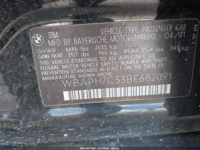 2011 BMW 328I WBAPH7C53BE682091 Photo 8
