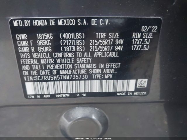 2022 HONDA HR-V 3CZRU5H57NM735730 Photo 8