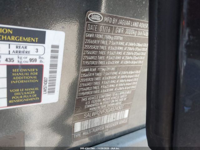 2016 LAND ROVER RANGE ROVER SPORT SALWR2VF3GA574307 Photo 8
