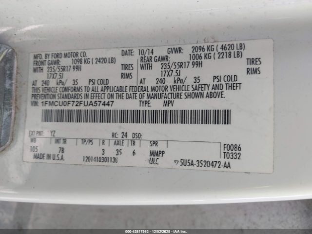 2015 FORD ESCAPE 1FMCU0F72FUA57447 Photo 8