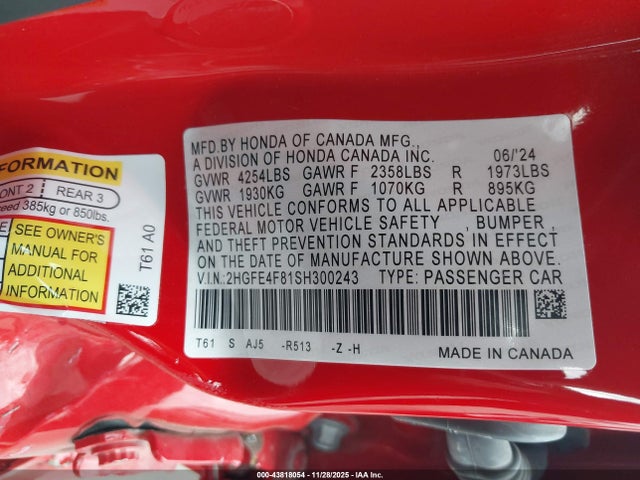 2025 HONDA CIVIC HYBRID 2HGFE4F81SH300243 Photo 8