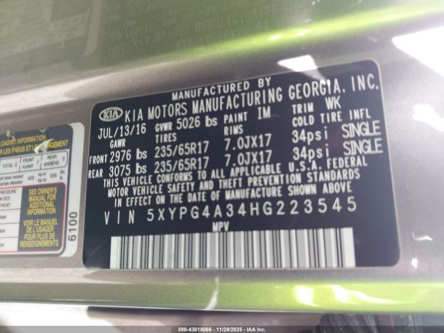 2017 KIA SORENTO 5XYPG4A34HG223545 Photo 8