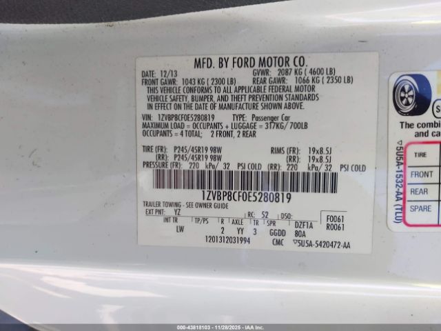 2014 FORD MUSTANG 1ZVBP8CF0E5280819 Photo 8