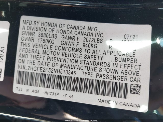 2022 HONDA CIVIC 2HGFE2F52NH513345 Photo 8
