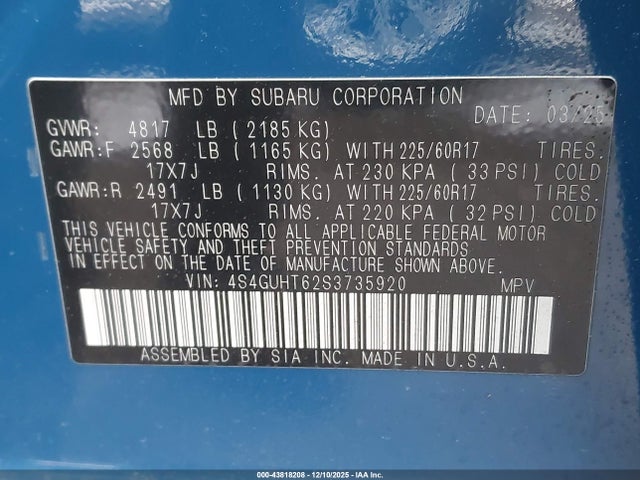 4S4GUHT62S3735920 Subaru Crosstrek Wilderness