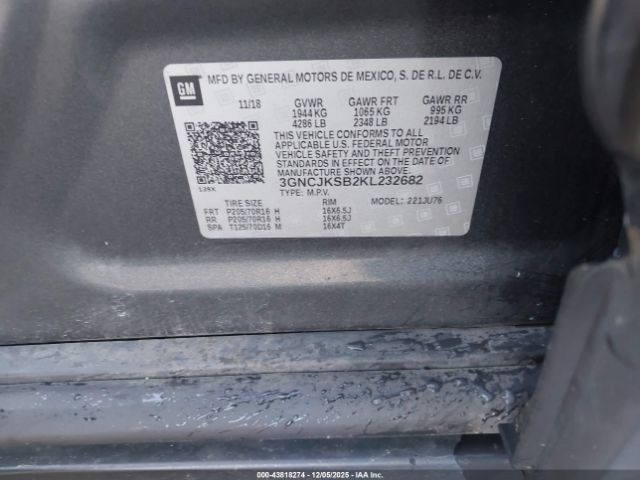 2019 CHEVROLET TRAX 3GNCJKSB2KL232682 Photo 8