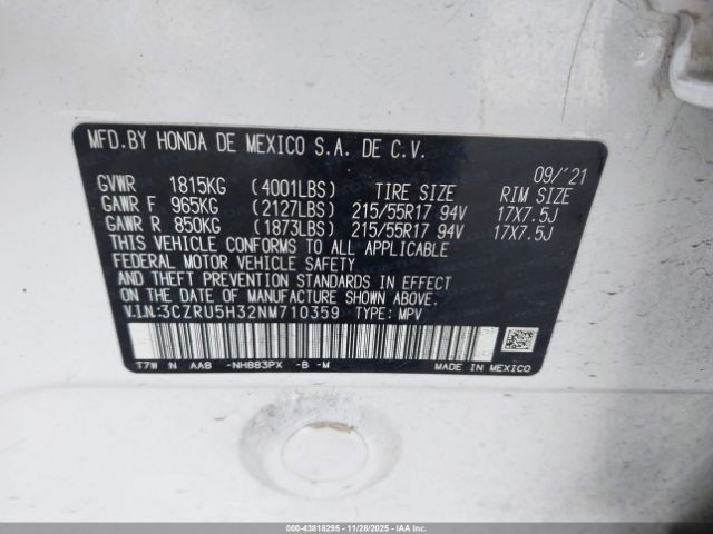 2022 HONDA HR-V 3CZRU5H32NM710359 Photo 8