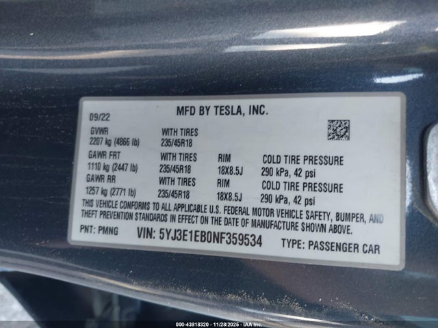 2022 TESLA MODEL 3 5YJ3E1EB0NF359534 Photo 8