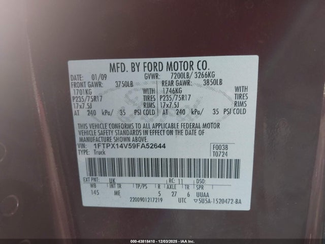 2009 FORD F-150 1FTPX14V59FA52644 Photo 8