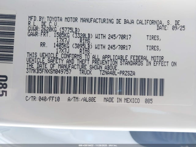 3TMKB5FNXSM049757 Toyota Tacoma Sr5