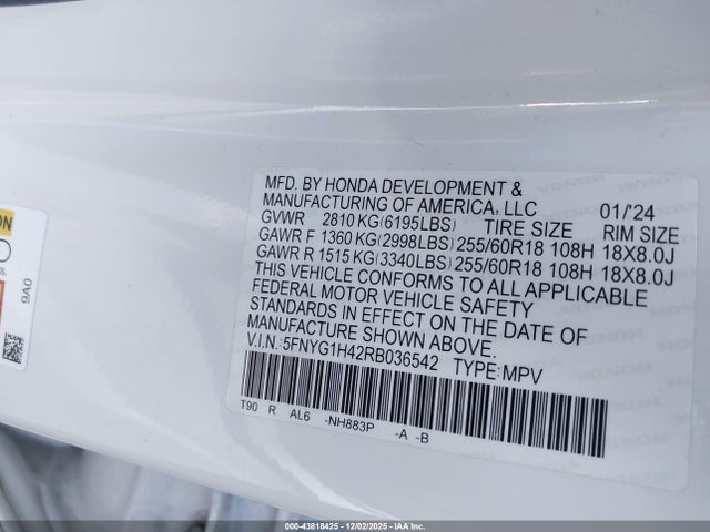 5FNYG1H42RB036542 Honda Pilot Ex-l