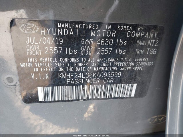 KMHE24L33KA093599 Hyundai Sonata Hybrid Se