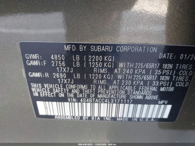 2020 SUBARU OUTBACK 4S4BTACC4L3171117 Photo 8