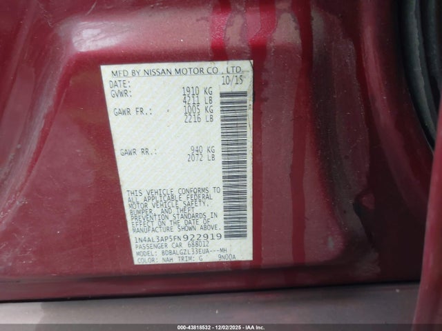 1N4AL3AP5FN922919 Nissan Altima 2.5 S