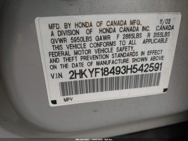 2003 HONDA PILOT 2HKYF18493H542591 Photo 8