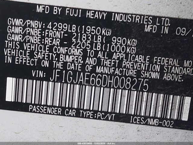 2013 SUBARU IMPREZA JF1GJAE66DH008275 Photo 8