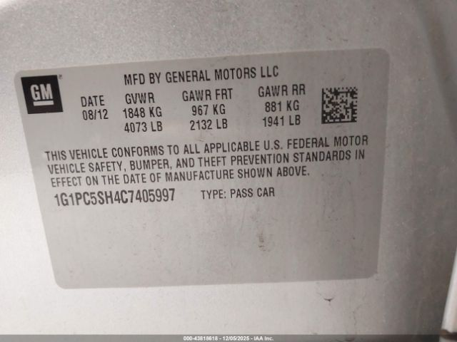 2012 CHEVROLET CRUZE 1G1PC5SH4C7405997 Photo 8