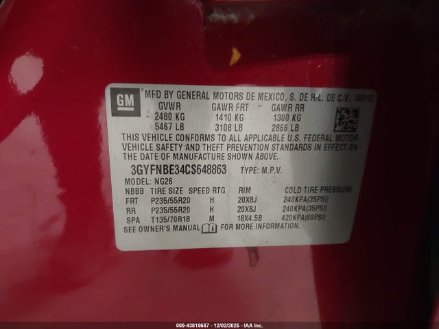 2012 CADILLAC SRX 3GYFNBE34CS648863 Photo 8