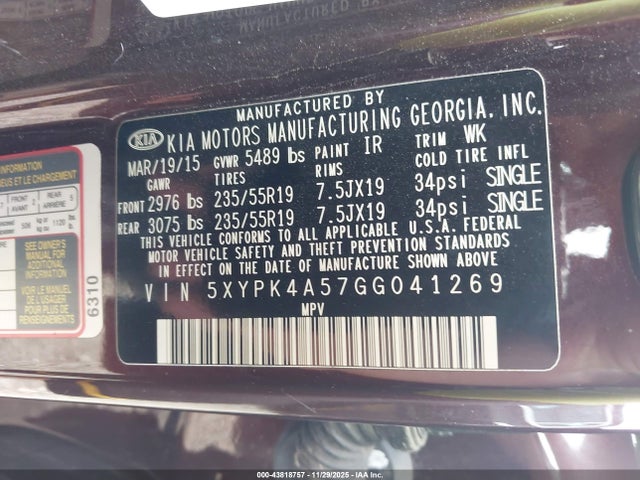5XYPK4A57GG041269 KIA Sorento 3.3l Sx
