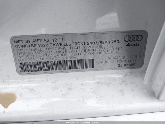 2012 AUDI A4 WAUHFAFL6CN018015 Photo 8