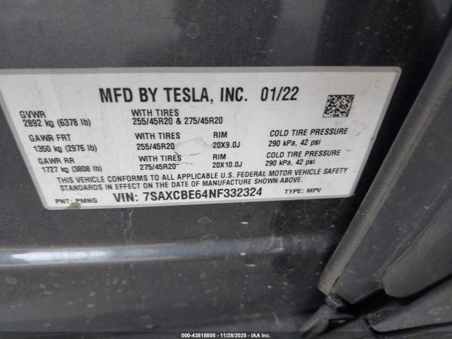2022 TESLA MODEL X 7SAXCBE64NF332324 Photo 8