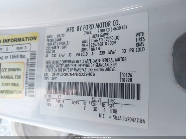 3FMCR9C64NRD39466 Ford Bronco Sport Outer Banks