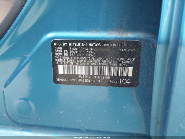 2020 MITSUBISHI MIRAGE G4 ML32F3FJ8LHF09189 Photo 8