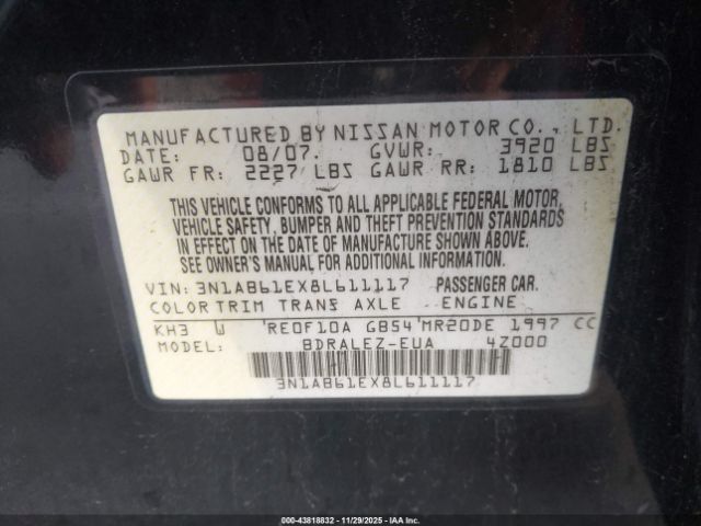 2008 NISSAN SENTRA 3N1AB61EX8L611117 Photo 8