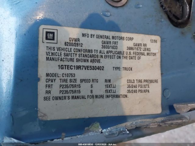 1997 GMC SIERRA 1500 1GTEC19R7VE530402 Photo 8