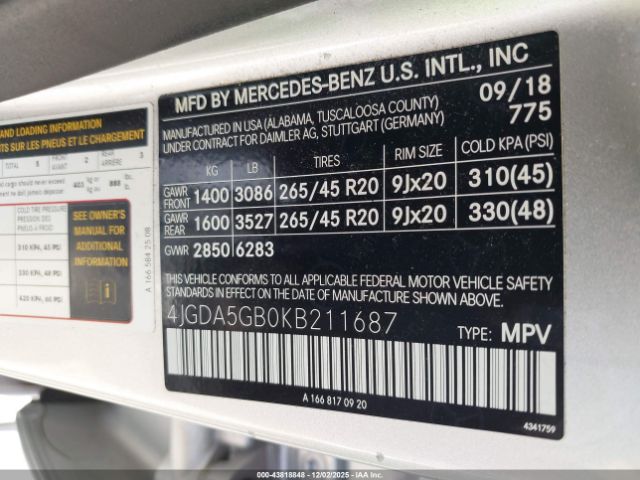 2019 MERCEDES-BENZ GLE 400 4JGDA5GB0KB211687 Photo 8