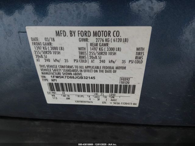 2018 FORD EXPLORER 1FM5K7D88JGB32145 Photo 8