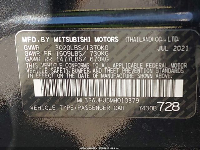 2021 MITSUBISHI MIRAGE ML32AUHJ5MH010379 Photo 8
