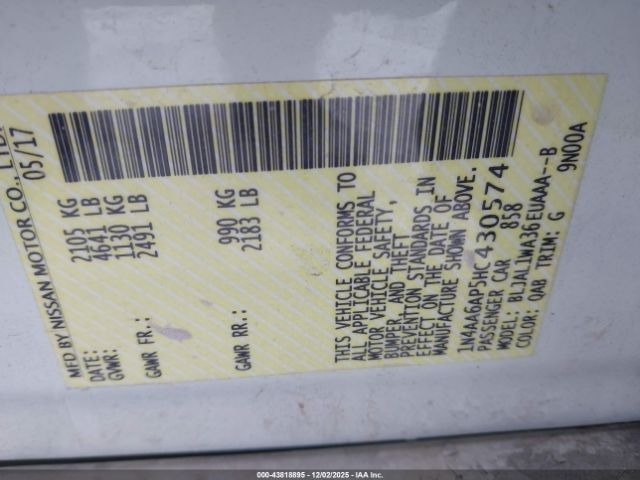 2017 NISSAN MAXIMA 1N4AA6AP5HC430574 Photo 8