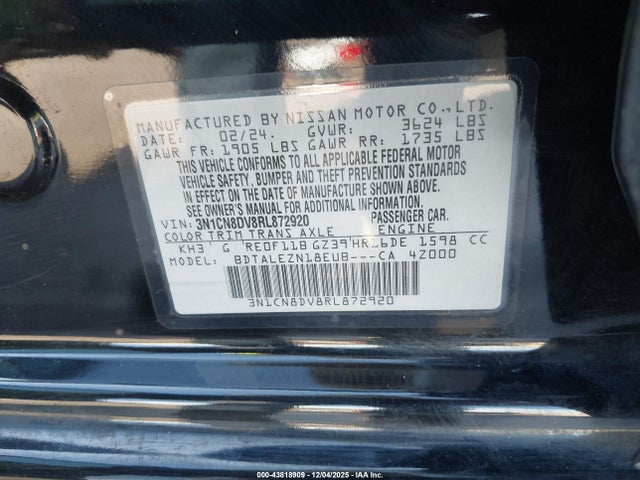 3N1CN8DV8RL872920 Nissan Versa 1.6 S