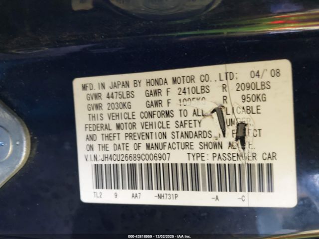 2009 ACURA TSX JH4CU26689C006907 Photo 8