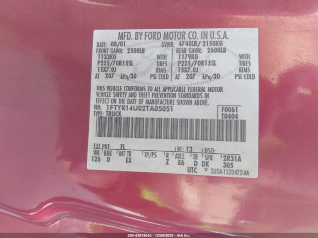 2002 FORD RANGER 1FTYR14U02TA05051 Photo 8