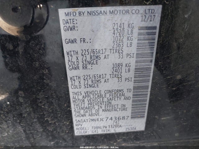 5N1AT2MV4JC743687 Nissan ROGUE S