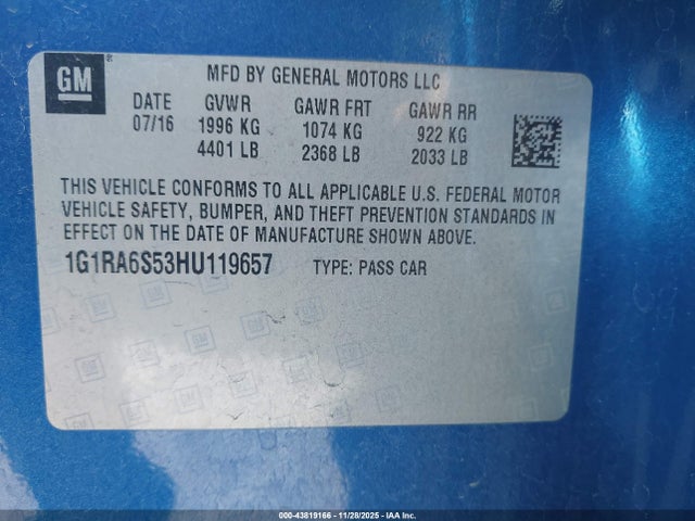 1G1RA6S53HU119657 Chevrolet VOLT LT