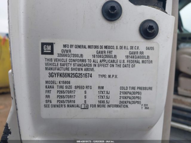 2005 CADILLAC ESCALADE ESV 3GYFK66N25G251674 Photo 8