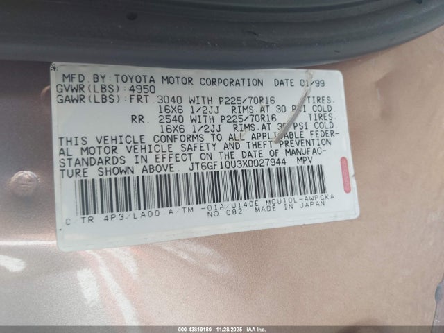 1999 LEXUS RX 300 JT6GF10U3X0027944 Photo 8