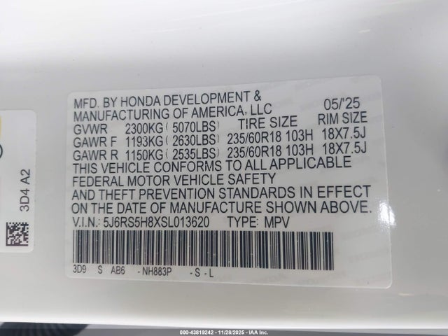 5J6RS5H8XSL013620 Honda Cr-v Hybrid Sport-l