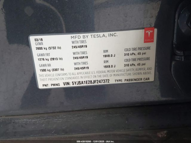 2018 TESLA MODEL S 5YJSA1E28JF247372 Photo 8