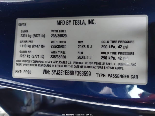 2019 TESLA MODEL 3 5YJ3E1EB6KF393599 Photo 8