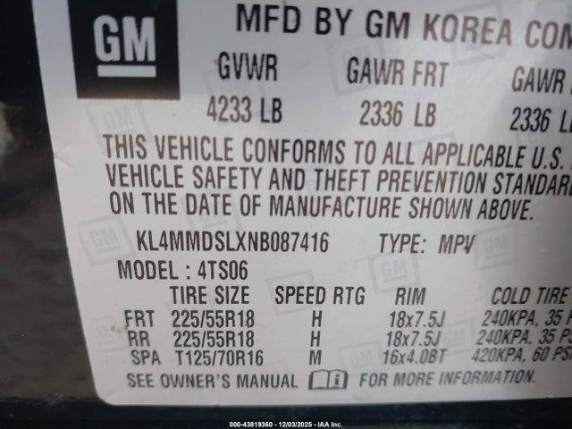 KL4MMDSLXNB087416 Buick Encore Gx Fwd Select