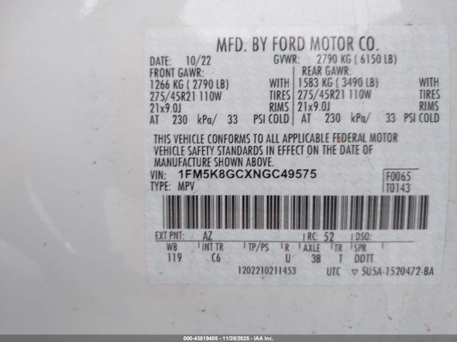 2022 FORD EXPLORER 1FM5K8GCXNGC49575 Photo 8