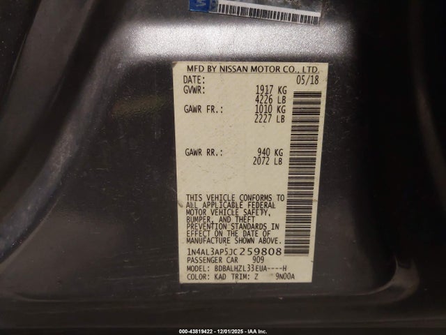 1N4AL3AP5JC259808 Nissan Altima 2.5 Sr